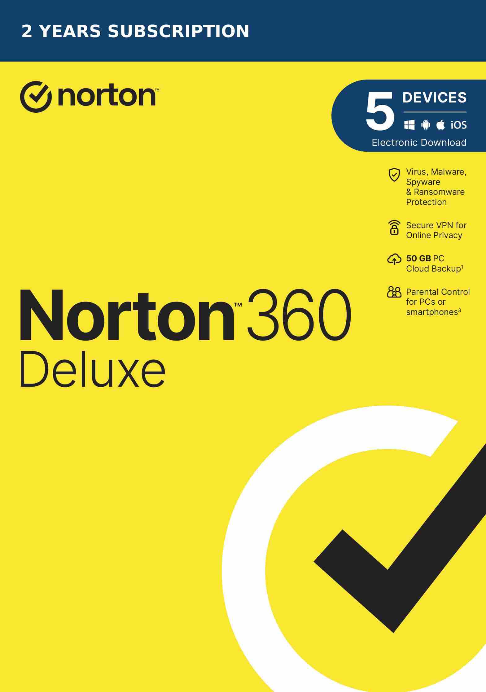 NORTON 360 DELUXE 50GB +VPN 1 uživatel pro 5 zařízení na 2 roky - ESD 21435535