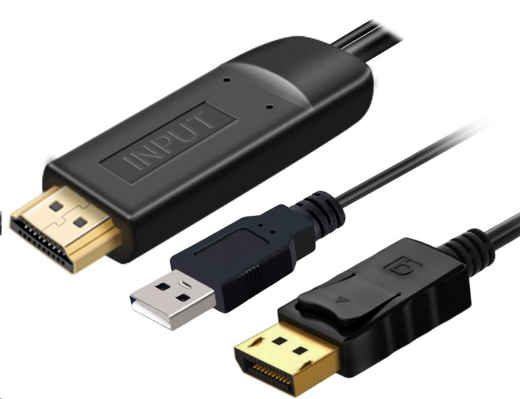 PremiumCord Kabel HDMI 2.0 na DisplayPort 1.2 pro rozlišení 4K@60Hz, 2m kportad21