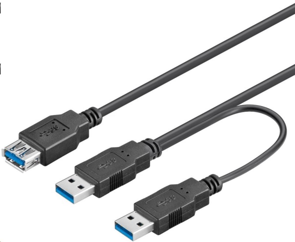 PremiumCord ku3y02 USB 3.0 napájecí Y A/Male + A/Male -- A/Female DUÁLNÍ (extra napájení)