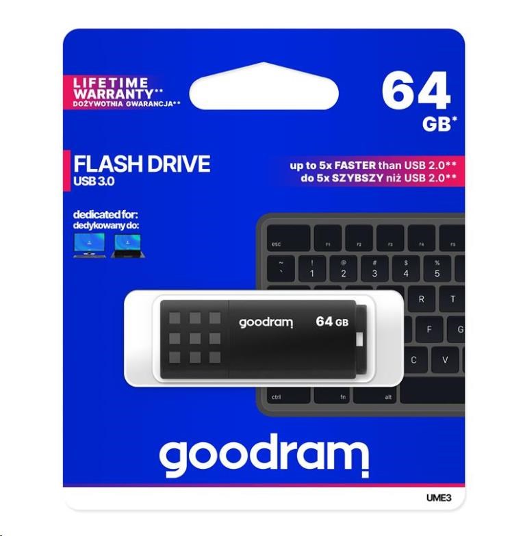 GOODRAM Flash Disk 64GB UME3, USB 3.0, černá UME3-0640K0R11