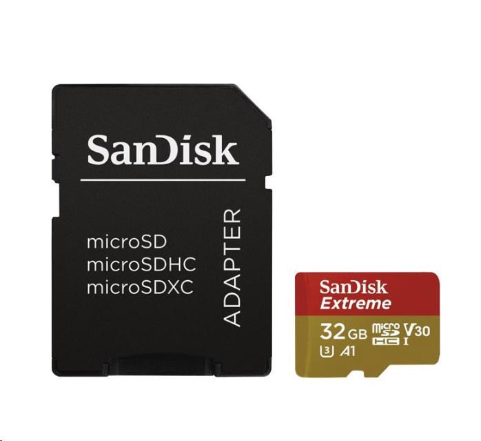 SanDisk Extreme micro SDXC 32 GB 100 MB/s Class 10 UHS-I V30, adapter, pro akční kamery (SDSQXAF-032G-GN6AA)