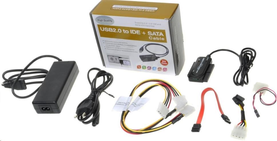 PREMIUMCORD USB 2.0 - IDE + SATA adapter s kabelem a přídavným zdrojem ku2ides