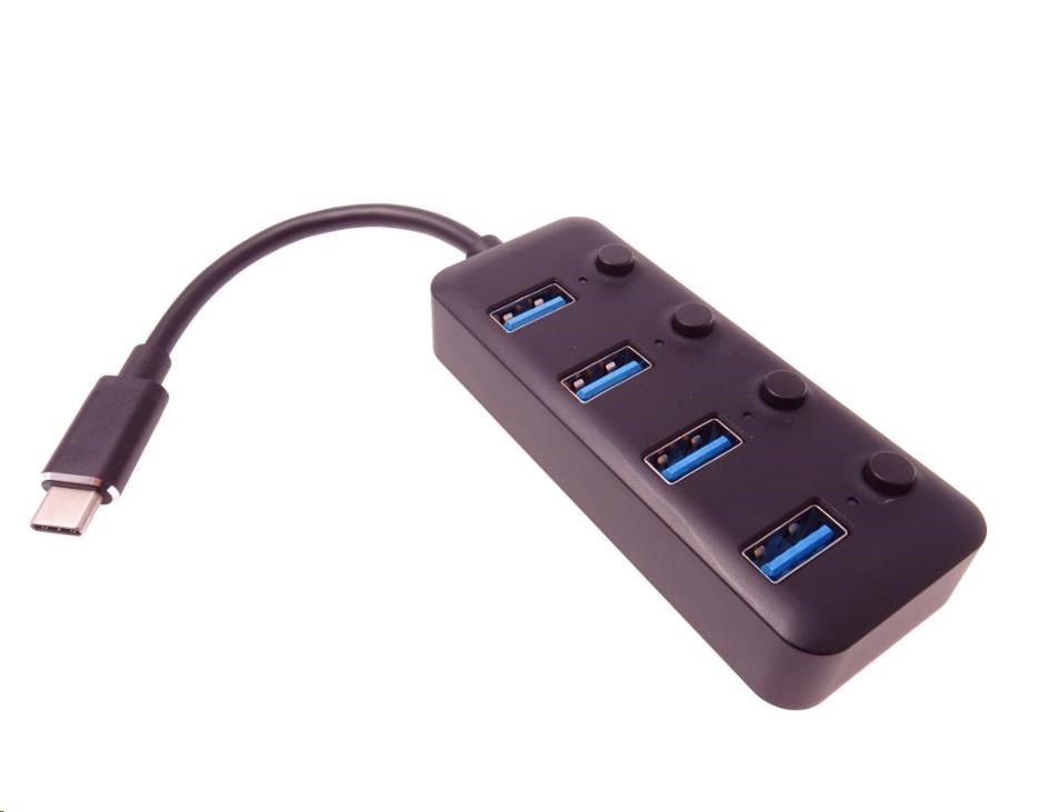 PREMIUMCORD 5G SuperSpeed USB Hub Type C na 4x USB 3.1 A Gen1, vypínače portů ku31hub08