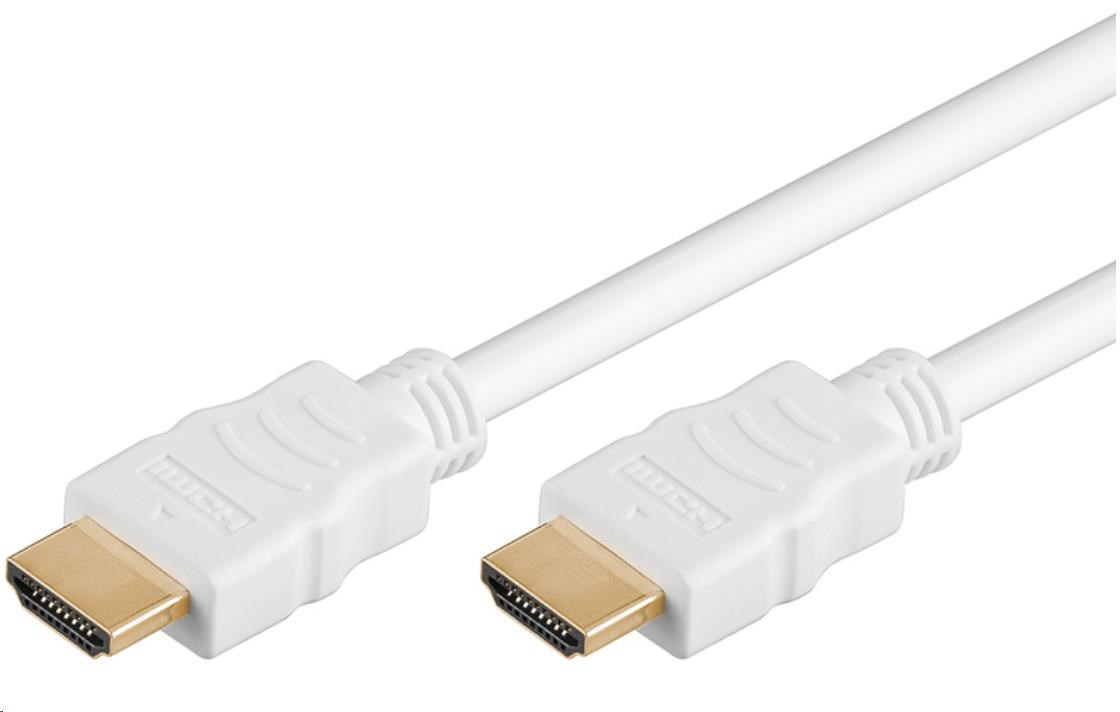 PremiumCord HDMI High Speed + Ethernet kabel, zlacené konektory, 1.5m, bílý kphdme015w