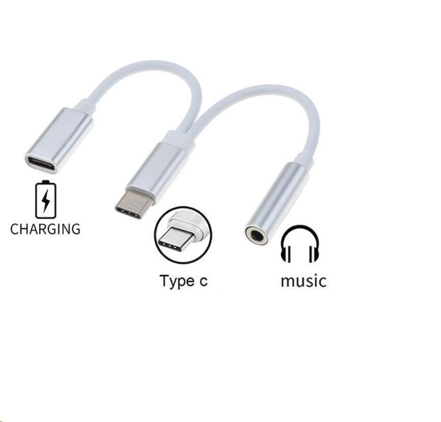 PremiumCord Převodník USB-C na audio konektor jack 3,5mm female + USB typ C konektor pro nabíjení ku31zvuk02