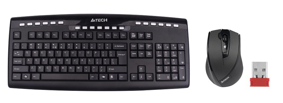 A4tech set klávesnice + myš 9200F, bezdrátová, V-Track optická myš, USB, CZ/US