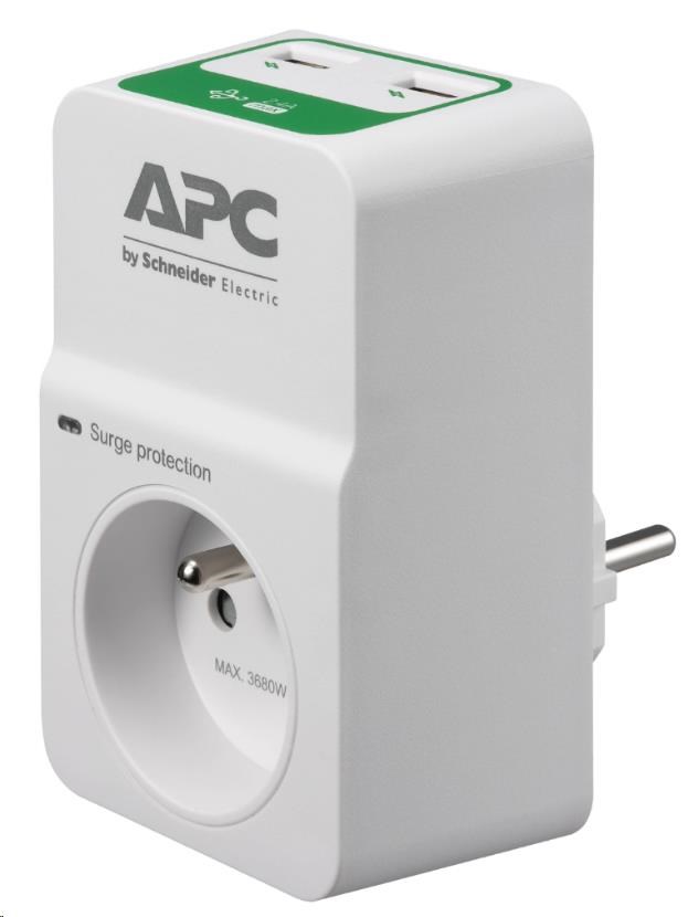 APC Essential SurgeArrest 1 outlets with 5V, 2.4A 2 port USB charger, 230V France PM1WU2-FR