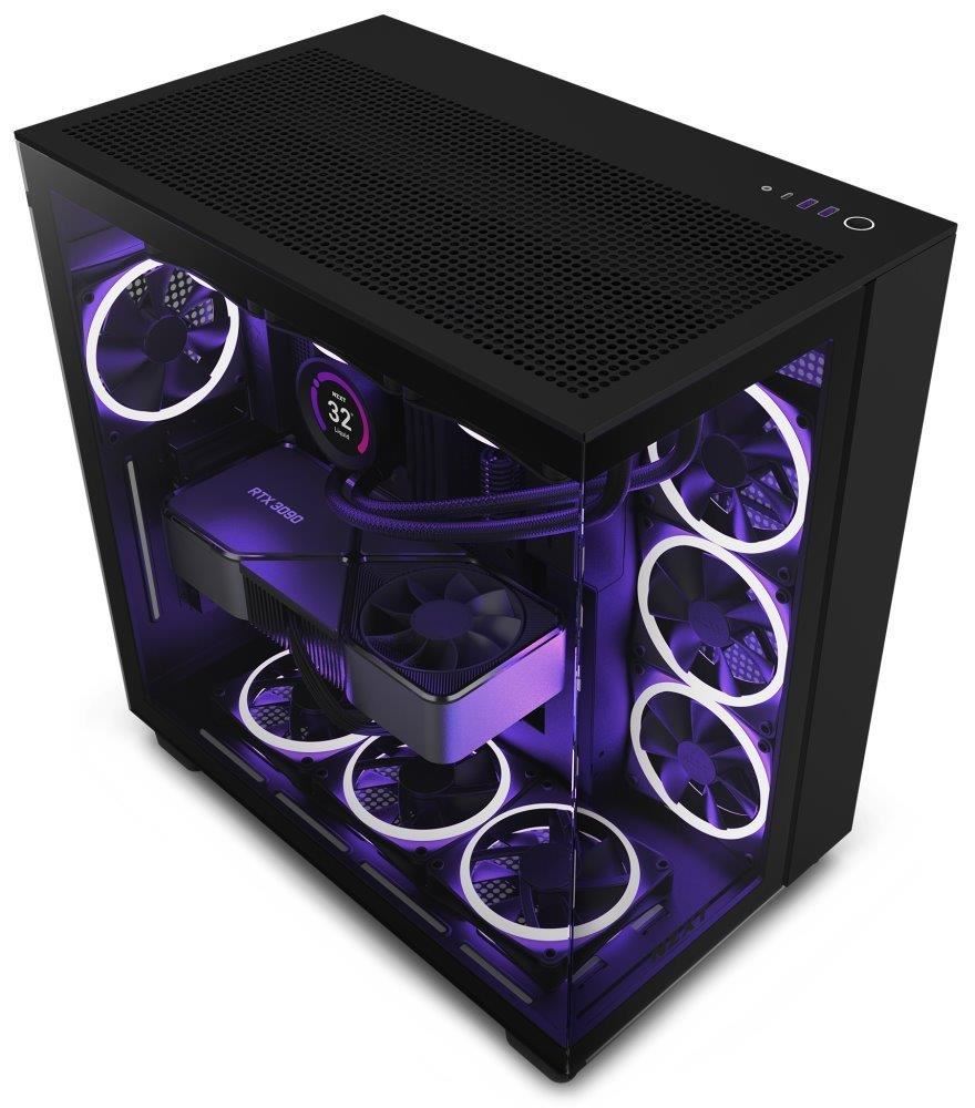 NZXT skříň H9 Flow dvoukomorová ATX / 4x120mm fan / až 10xfan / perforovaný top / proskl. bočnice, front / černá CM-H91FB-01