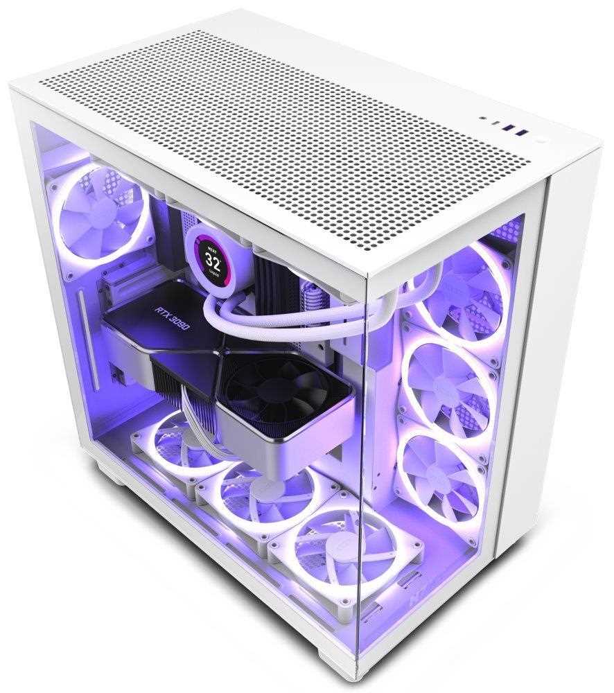 NZXT skříň H9 Flow dvoukomorová ATX / 4x120mm fan / až 10xfan / perforovaný top / proskl. bočnice, front / bílá CM-H91FW-01