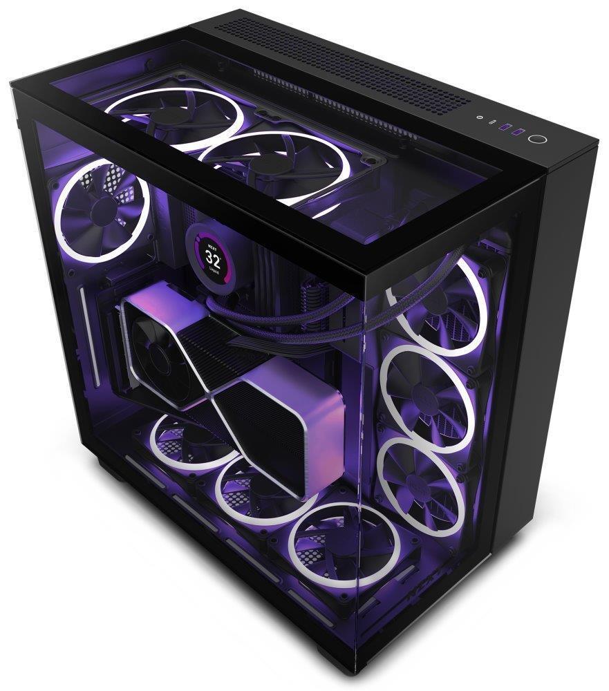 NZXT skříň H9 Elite dvoukomorová ATX / 3xRGB 120 mm / 1x 120mm fan / prosklená / RGB&fan controler / černá CM-H91EB-01