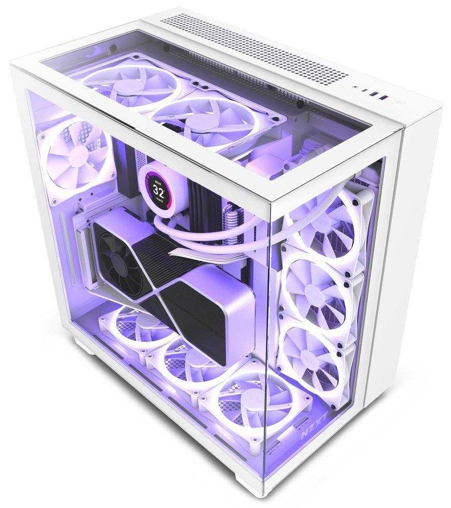 NZXT skříň H9 Elite dvoukomorová ATX / 3xRGB 120 mm / 1x 120mm fan / prosklená / RGB&fan controler / bílá CM-H91EW-01