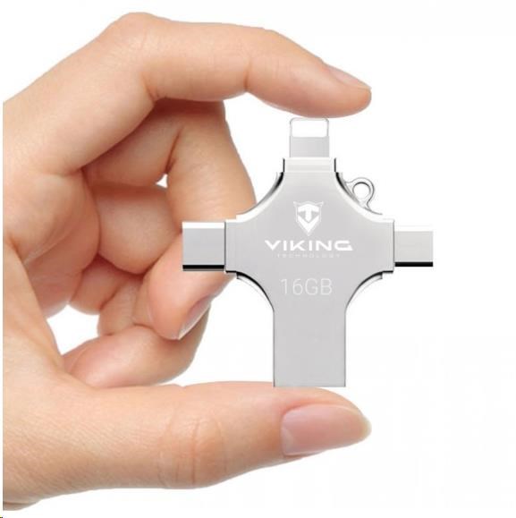 Viking USB Flash disk 16GB s koncovkou APPLE Lightning / Micro USB / USB / USB-C (VUF16GBS)