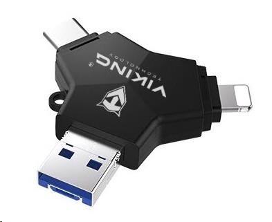 Viking USB Flash disk 3.0 4v1 s koncovkou Lightning/Micro USB/USB/USB-C, 32 GB, černá VUFII32B