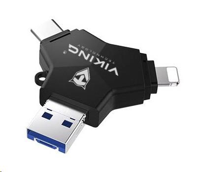 Viking USB Flash disk 3.0 4v1 s koncovkou Lightning/Micro USB/USB/USB-C, 64 GB, černá VUFII64B