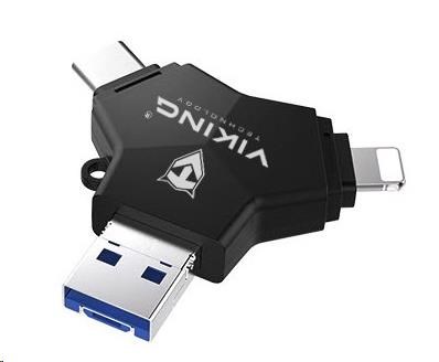 Viking USB Flash disk 3.0 4v1 s koncovkou Lightning/Micro USB/USB/USB-C, 128 GB, černá VUFII128B