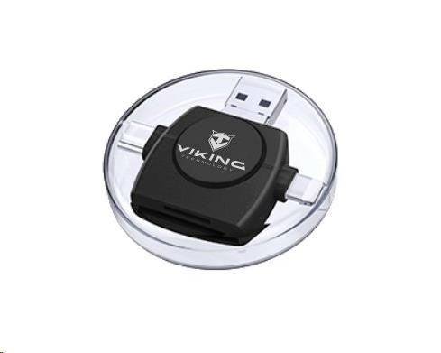 Viking OTG čtečka paměťových karet SD a Micro SD 4v1 s koncovkou APPLE Lightning / Micro USB / USB 3.0 / USB-C, černá VR4V1B