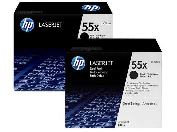 HP 55X Black 2-pack LJ Toner Cart, CE255XD (12,500 / 12,500 pages)