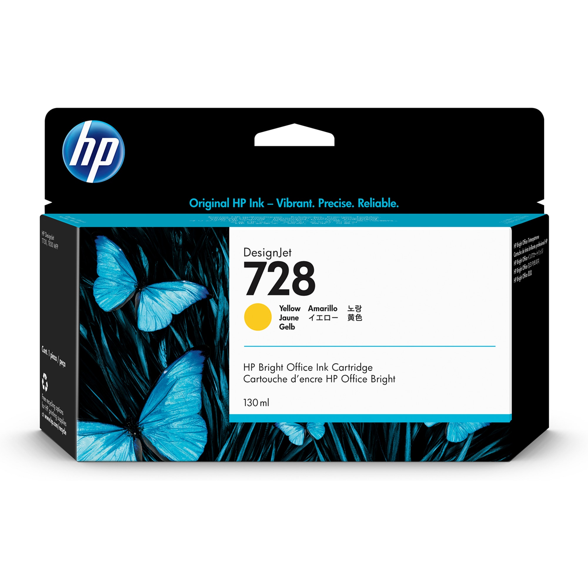 HP 728 130-ml Yellow DesignJet Ink Cartridge (F9J65A)