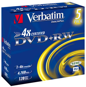 Verbatim DVD+RW 4,7GB 4x, jewel, 5ks (43229)