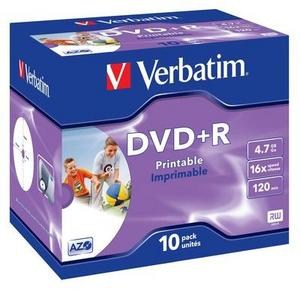 VERBATIM DVD+R(10-Pack)Printable/Jewel/16x/4.7GB (43508)