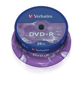 VERBATIM DVD+R(25-Pack)Spindle/General Retail/16x/4.7GB (43500)