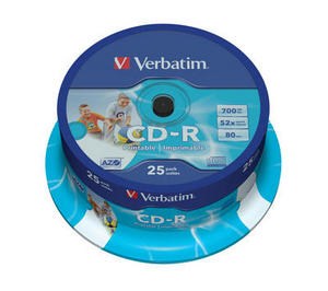 VERBATIM CD-R(25-Pack)Spindle/Printable/52x/700MB/DLP (43439)