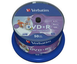 VERBATIM DVD+R(50-Pack)Spindle/Printable/16x/4.7GB/DLP (43512)