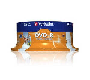 VERBATIM DVD-R(25-Pack)Spindle/Inkjet Printable/16x/4.7GB (43538)