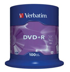 VERBATIM DVD+R(100-Pack)Spindle/General Retail/16x/4.7GB (43551)