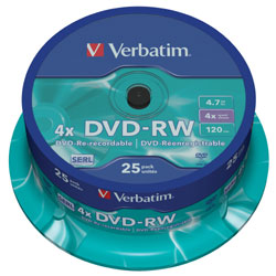 Verbatim DVD-RW 4,7GB 4x, cake box 25ks (43639)