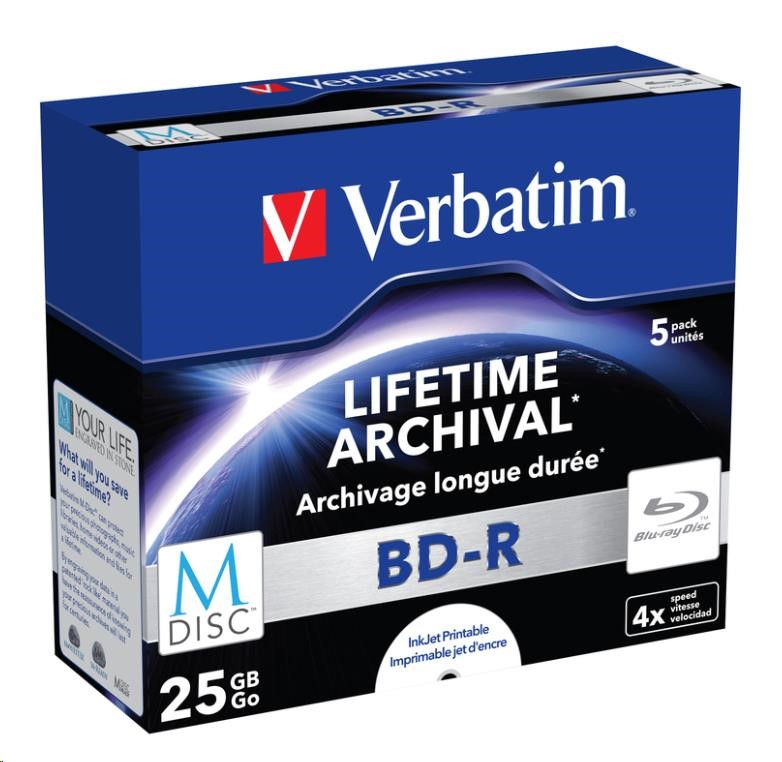 VERBATIM MDisc BD-R(5-pack)Jewel/4x/25GB (43823)