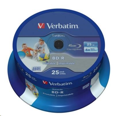 VERBATIM BD-R SL Datalife (25-pack)Blu-Ray/Spindle/6x/25GB Wide Printable (43811)