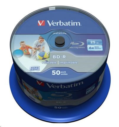 VERBATIM BD-R SL Datalife (50-pack)Blu-Ray/Spindle/6x/25GB Wide Printable (43812)