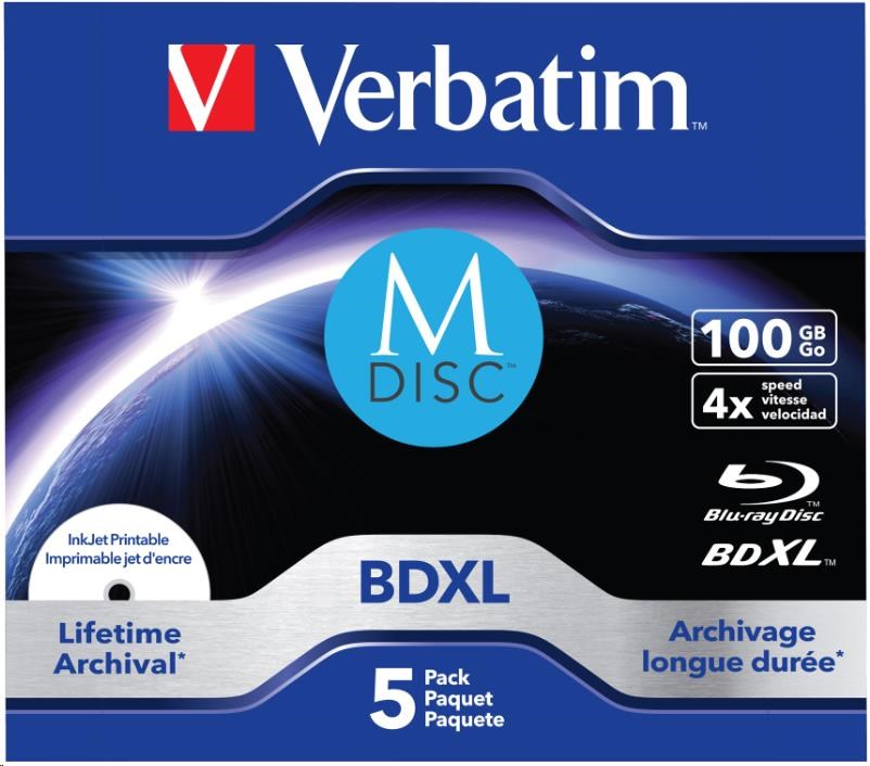 VERBATIM MDisc BDXL (5-pack)Jewel/4x/100GB (43834)