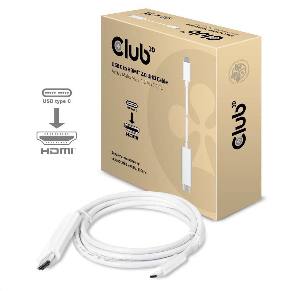 Club3D Kabel aktivní USB typ C na HDMI 2.0 4K60Hz UHD, 1,8m CAC-1514