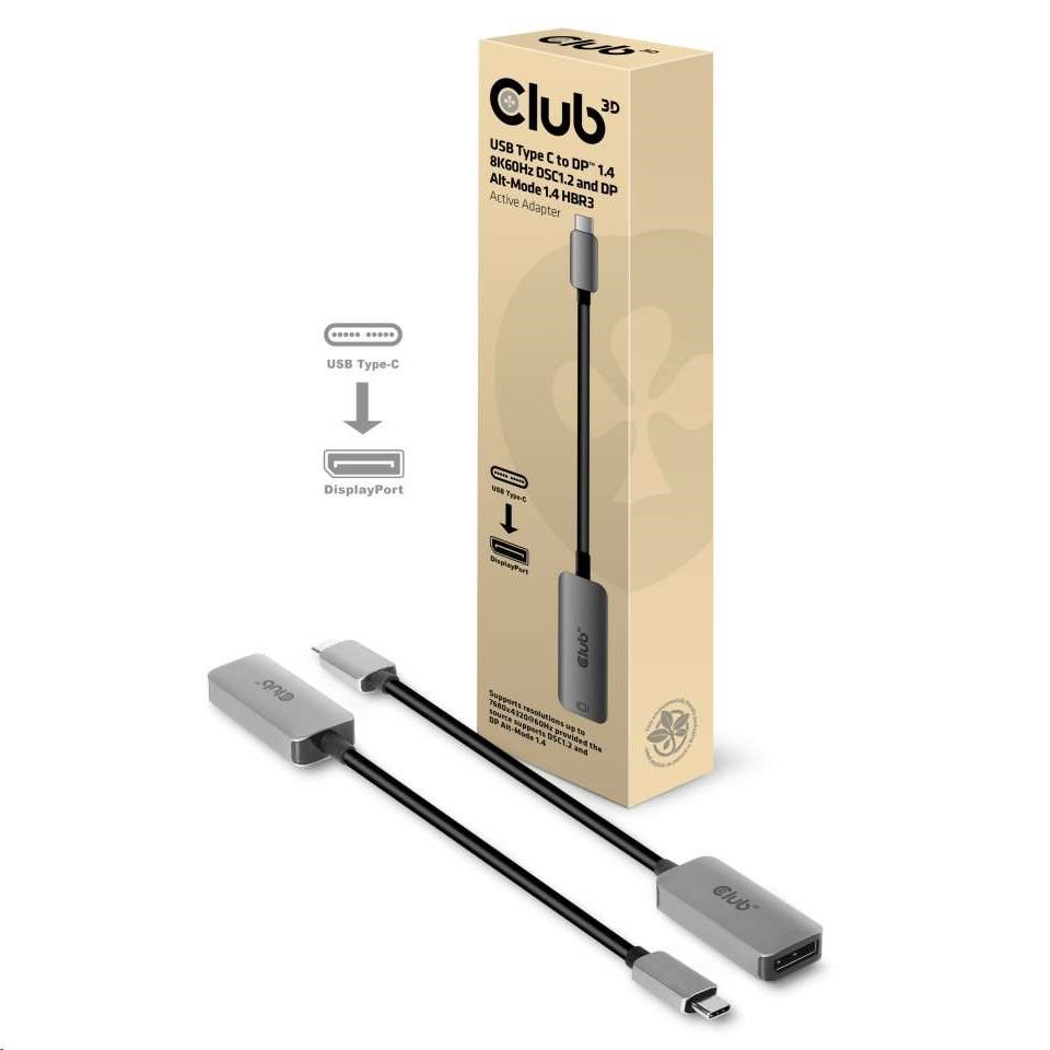 Club3D Adaptér aktivní USB-C na DisplayPort 1.4, 8K60Hz DSC1.2 HDR HBR3 CAC-1567