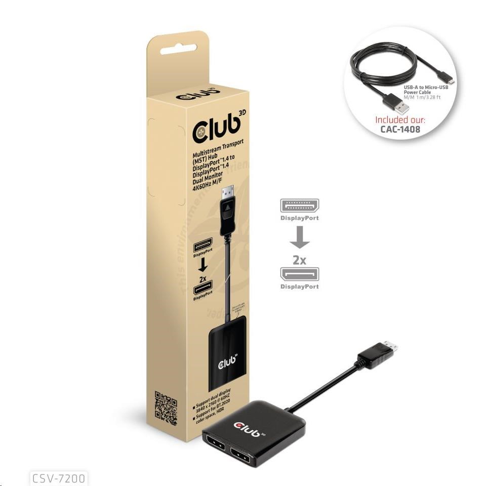 Club3D hub MST USB-C na DisplayPort, 4K60Hz (M/F)