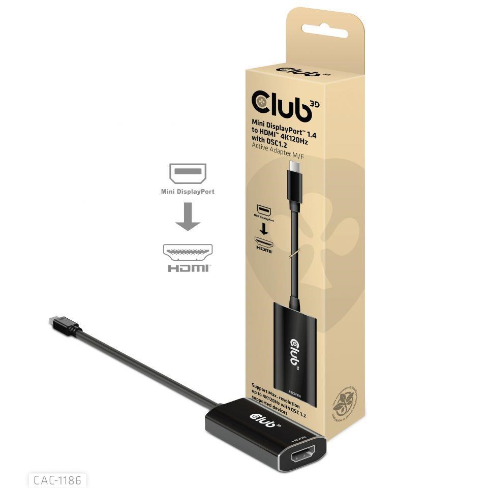 Club3D aktivní adaptér mini DisplayPort 1.4 na HDMI 4K120Hz s DSC1.2 M/F CAC-1186