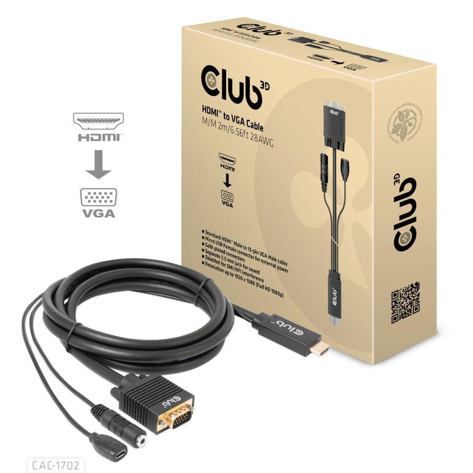 Club3D kabel HDMI na VGA, M/M, 28AWG, 2m CAC-1712