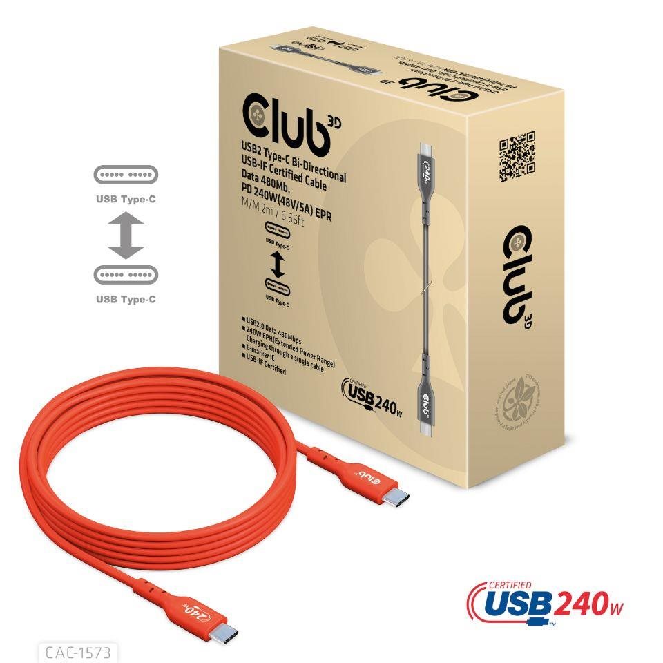 Club3D CAC-1573 USB-C, Data 480Mb,PD 240W48V/5A EPR M/M, 2m