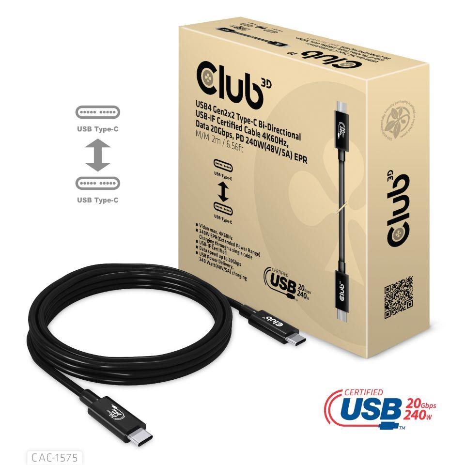 Club3D CAC-1575 USB-C, Data 20Gbps, PD 240W(48V/5A) EPR M/M, 2m