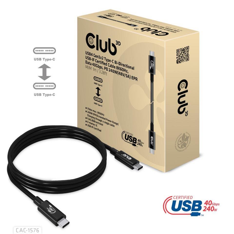 Club3D CAC-1576 USB-C, Data 40Gbps, PD 240W48V/5A EPR M/M, 1m