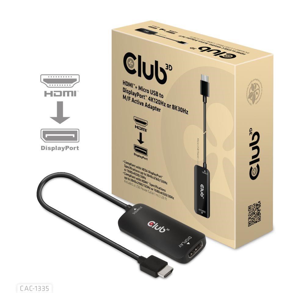 Club3D Adaptér HDMI + Micro USB na DisplayPort 4K120Hz/8K30Hz, Active Adapter M/F CAC-1335