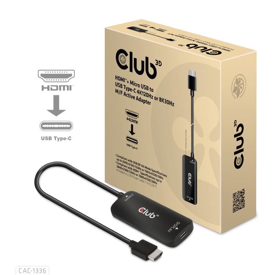 Club3D Adaptér HDMI + Micro USB na USB-C 4K120Hz/8K30Hz, Active Adapter M/F CAC-1336