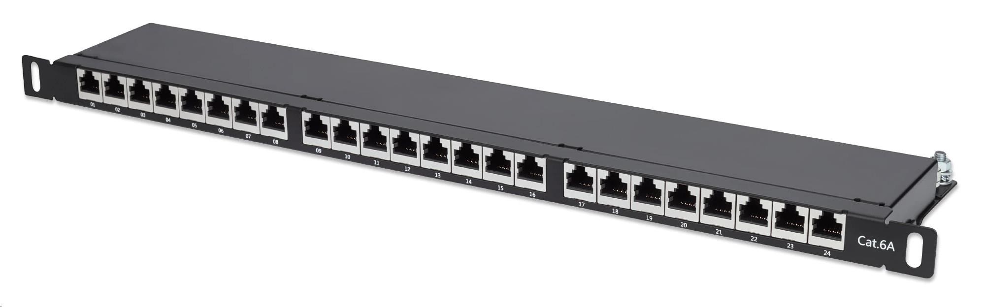 Intellinet Patch panel 24 port Cat6A, stíněný FTP, černý, 0.5U 720922