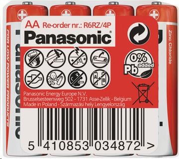 PANASONIC Zinkouhlíkové baterie Red Zinc R6RZ/4P AA 1,5V (shrink 4ks)