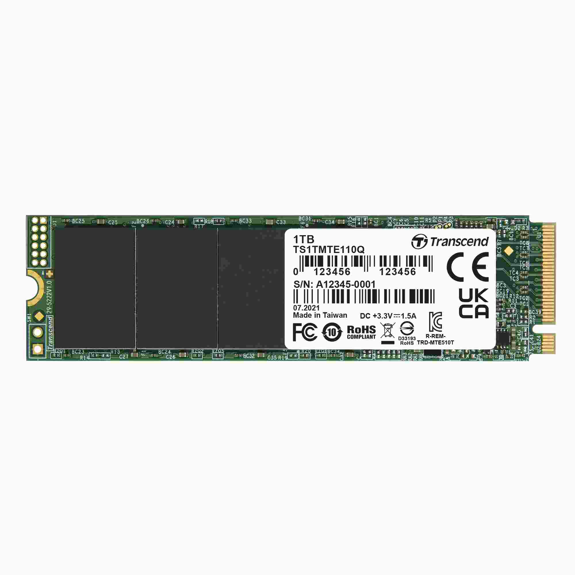 TRANSCEND SSD 110Q 1TB, M.2 2280, PCIe Gen3x4, NVMe, M-Key, QLC, DRAM-less TS1TMTE110Q