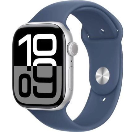 Apple Watch Series 10 GPS + Cellular 42mm Silver Aluminium Case with Denim Sport Band - M/L