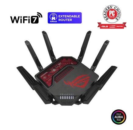 ASUS Herní Router ROG Rapture GT-BE19000, 3-pásmový WiFi7 Router, 2x WAN, 4x LAN, AiMesh