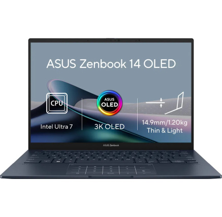 ASUS NTB Zenbook 14 OLED (UX3405MA-OLED165X), Ultra 7-155H, 14" 2880 x 1800, 16GB, 1TB SSD, Intel Arc, W11 Pro, Blue